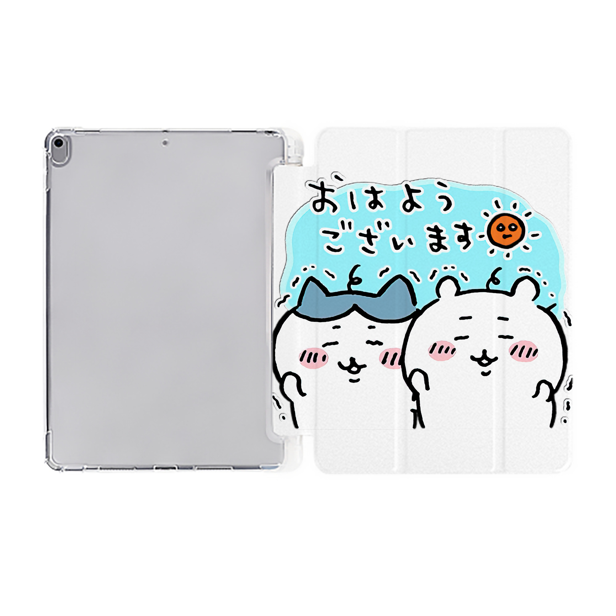 （画像用） ちいかわ ハチワレ Chii-kawa hachiware IPad ケース ペン収納付き 三つ折りスタンド PUレザー×シリコン 対応機種9.5/10.5/10.9インチ
